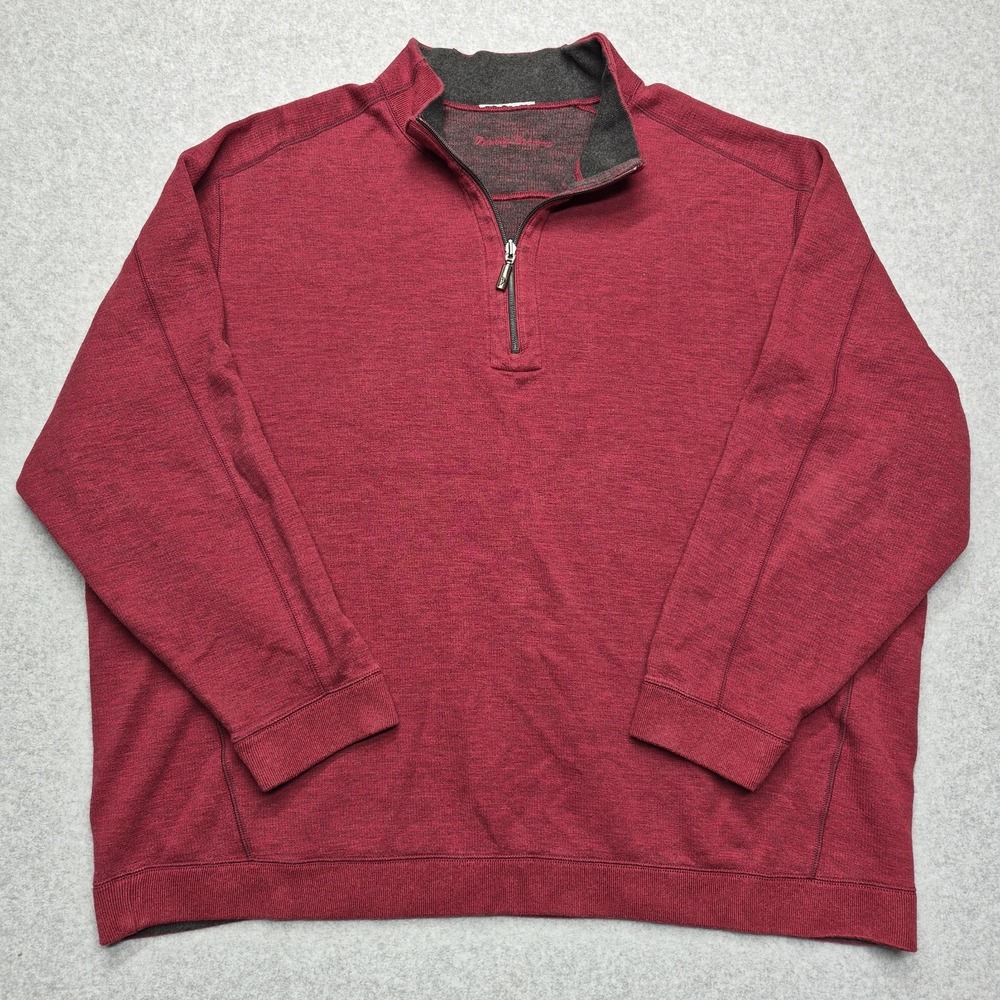Tommy Bahama Sweater Mens 4XL Red 1/4 Zip Long Sleeve Reversible Pullover